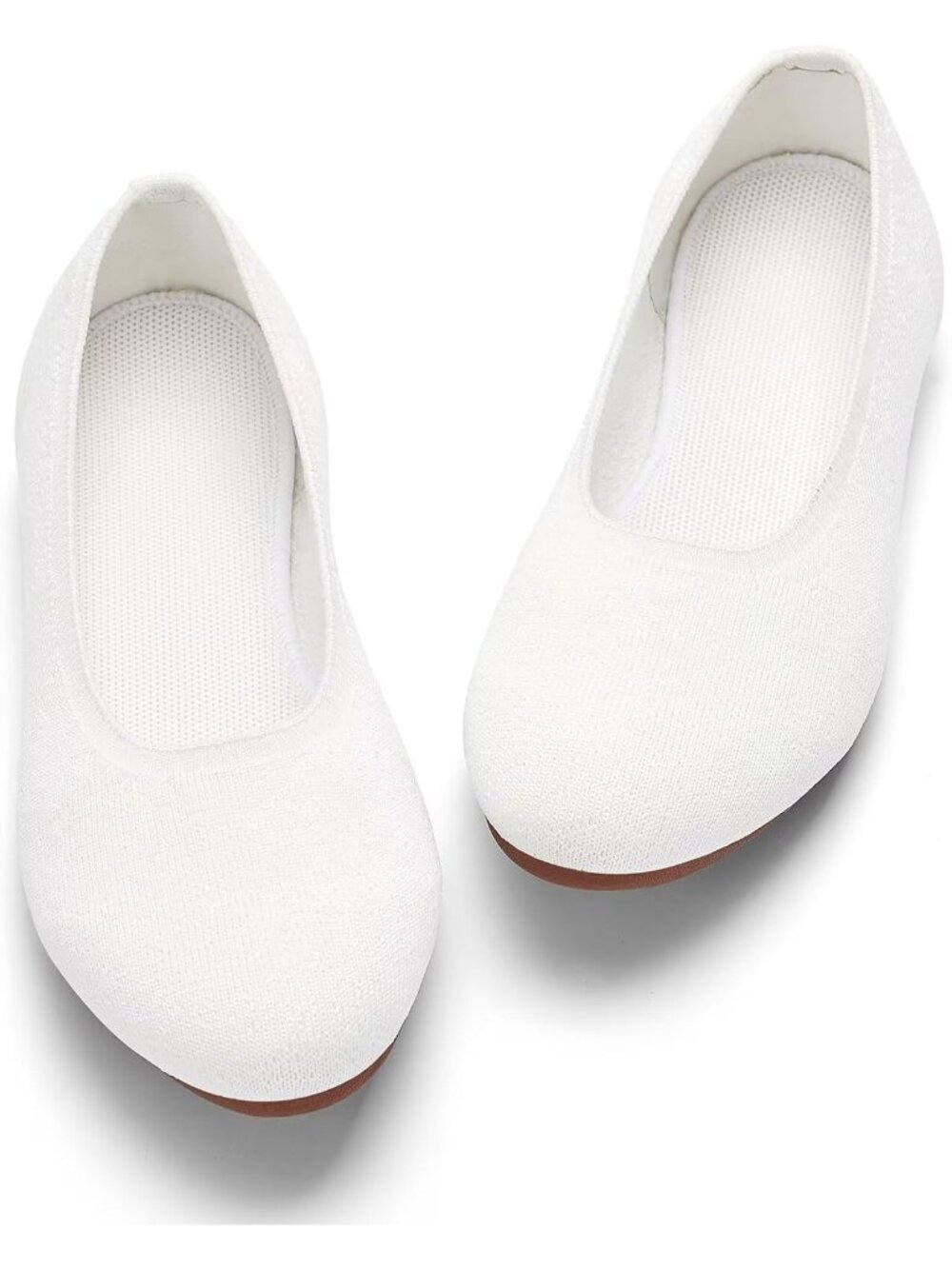 〽️Women's White Slip On Ballet Flats Comfortable Round Toe Walking Shoes